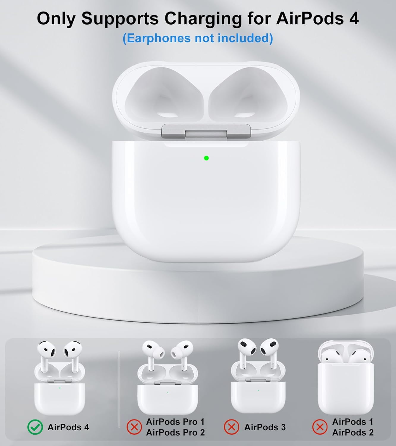 Wireless Charging Case Replacement for AirPods 4th Gen (USB-C Port Only, Earbuds Not Included) - Compatible with Apple AirPods 4