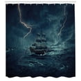 thumbnail image 3 of Ambesonne Landscape Shower Curtain, Pirate Vintage Ship, 69"Wx84"L, Dark Cadet Blue White, 3 of 3
