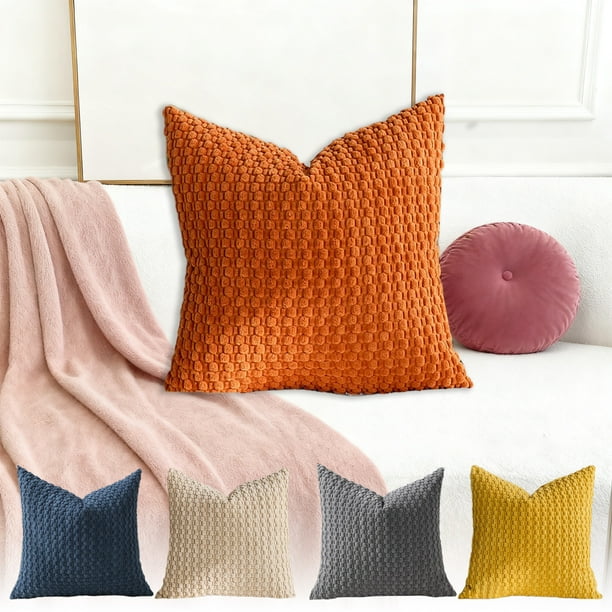 Funda de almohada navideña 3D - Funda de almohada de sofá mullida 45x45cm, cojín decorativo navideño para cama y sofá - Poliéster, naranja, amarillo, gris azul, caqui