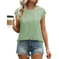 thumbnail image 2 of Lenpel Women's Tank Tops Fashion Summer Cap Sleeve Crew Neck Pleated Eyelet Embroidered T Shirts Dressy Casual Blouses, 2 of 7