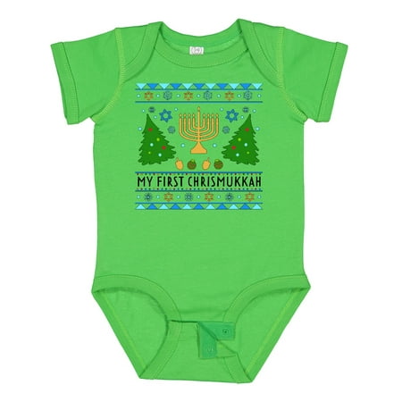 

Inktastic My 1st Chrismukkah Sweater Style with Menorah and Trees Gift Baby Boy or Baby Girl Bodysuit