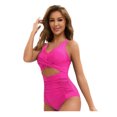 thumbnail image 4 of Top-kevin Women's One Piece Swimsuit Wide Straps V Neck Ruched Textured Ribbed Twist Back, 4 of 11