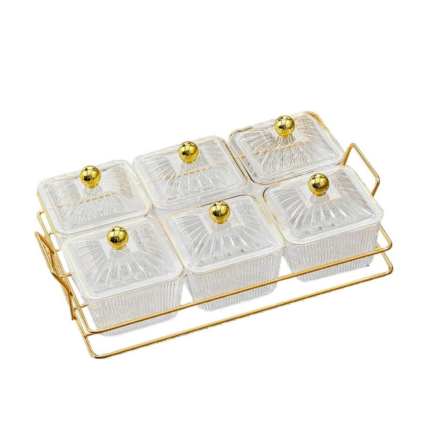 Bandeja divisoria para frutas, bandeja para guardar dulces y refrigerios, bandeja para servir frutos secos Borrar 6 rejillas