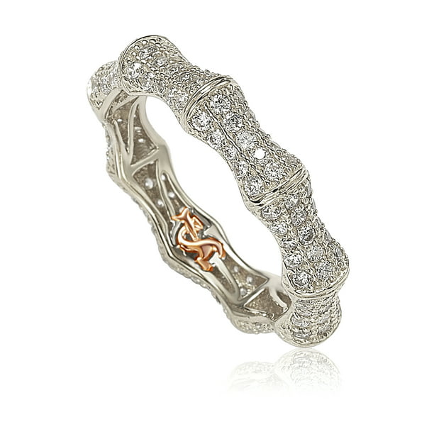 Suzy Levian Sterling Silver Cubic Zirconia Bamboo Eternity Band ...