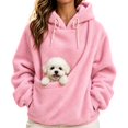 thumbnail image 2 of Flannel Pet Pouch Hoodie For Women, Ultra-Soft Pocket Front Sweatshirt, Pet Carrier Sweater For Small Dogs & Cat, Pink, XL, 2 of 4