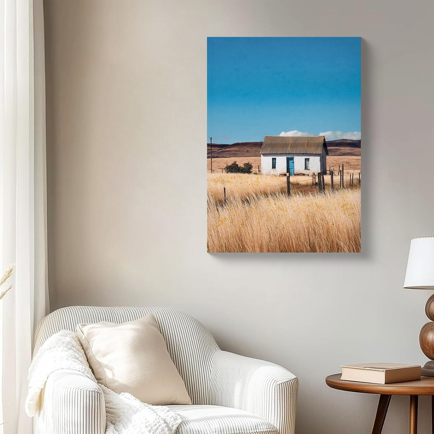MOONMISS 20x28 Farmhouse Framed Canvas Wall Art White House Rustic Countryside Vintage Living Room Bedroom Decor