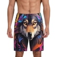 thumbnail image 1 of Fotbe Colorful Wolf Head Pantalones Cortos de Pijama para Hombre, Ropa de Dormir, Pantalones de Pijama Cortos para Hombre-4X-Large, 1 of 6
