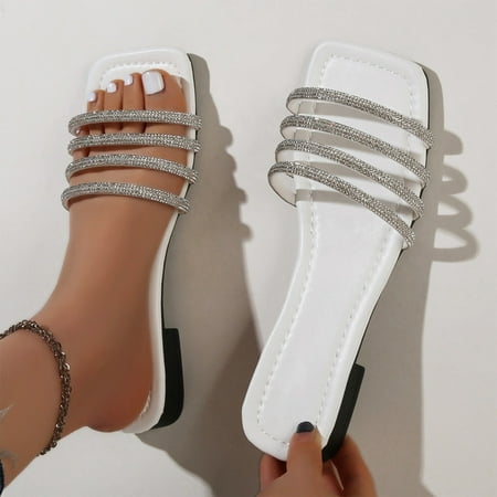 

Gubotare Women S Slippers Women s Dressy Strappy 2 Inch Low Kitten Heel Open Toe Sandals Dress Shoes for Woman White