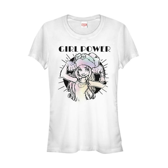 Junior's Marvel Runaways Molly Girl Power  Graphic Tee White 2X Large