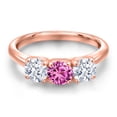 thumbnail image 3 of Gem Stone King 18K Rose Gold Plated Silver Pink Created Sapphire and White Zirconia Engagement Ring for Women | 2.05 Cttw | Round 5MM | Gemstone September Birthstone | Size 6, 3 of 6