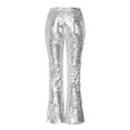 thumbnail image 6 of Jxximdong Pants for Women Women's Sexy Sequined Shiny High Waist Stretch Flare Pants Nightclub Trousers Silver M Trousers, 6 of 6