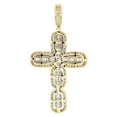 thumbnail image 3 of 10K Yellow Gold Round & Baguette Diamond Dome Cross Pendant 2.15" Charm 2 CT., 3 of 6