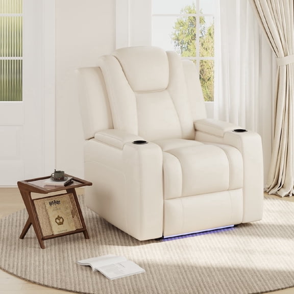 COLAMY Sereno Dual Motors Wall Hugger Power Recliner Chair with Power Headrest for Living Room, Home Theater Seating with Hidden Storage, Beige