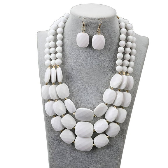 DESIGNICE Red Jewelry Sets for Women,Gift Idea Red Jewelry,Personalized Jewelry Boho Women Multilayer Wood Beaded,White