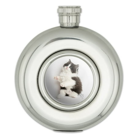 

Persian Kitten Cat Black White Round Stainless Steel 5oz Hip Drink Flask