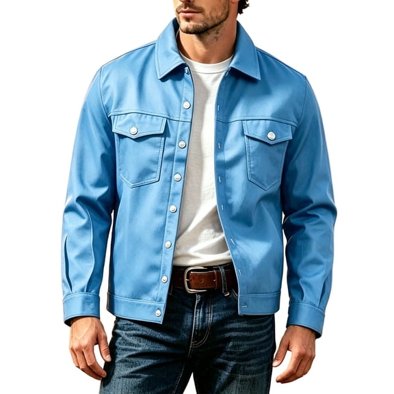 USNSM Men's Trucker Jacket Lapel Collar Button Down Multi Pocket Western Work Outerwear Long Sleeve for Fall Spring Blue S