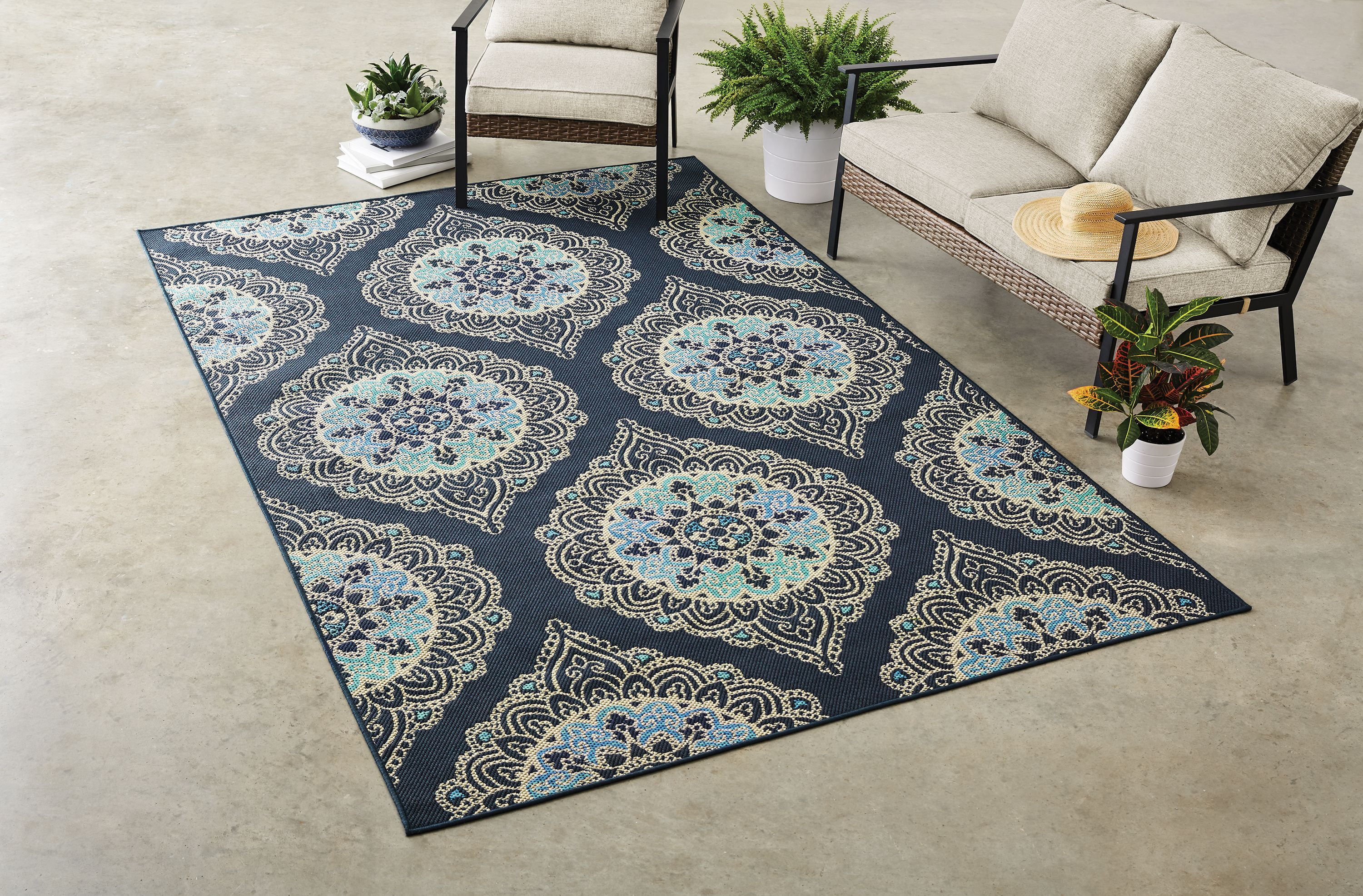 Mainstays 6x9 Blue Medallion Rug BrickSeek
