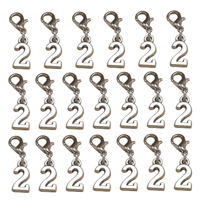 20pcs Alloy 2 Shape Pendants with Lobster Clasp DIY Arabic Numeral Dangle Charms Jewelry Making Accessory for Earrings