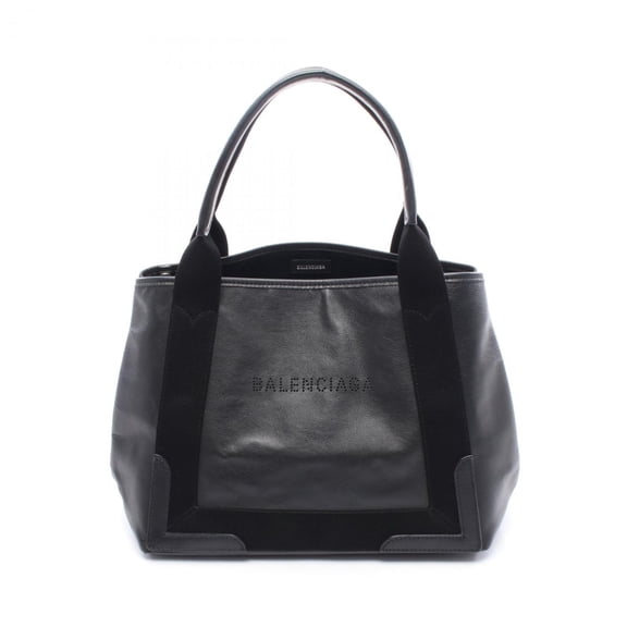 Pre-Owned Balenciaga Navy Cabas S Tote Bag, Leather, Women's, Black (Fair)