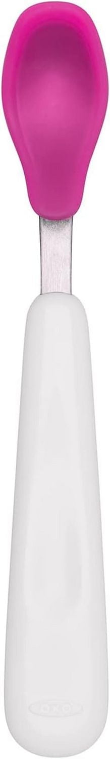 OXO Tot - Feeding Spoon Set - Soft Silicone Edge on Spoon - Baby Toddler Feeding Utensils - Pink