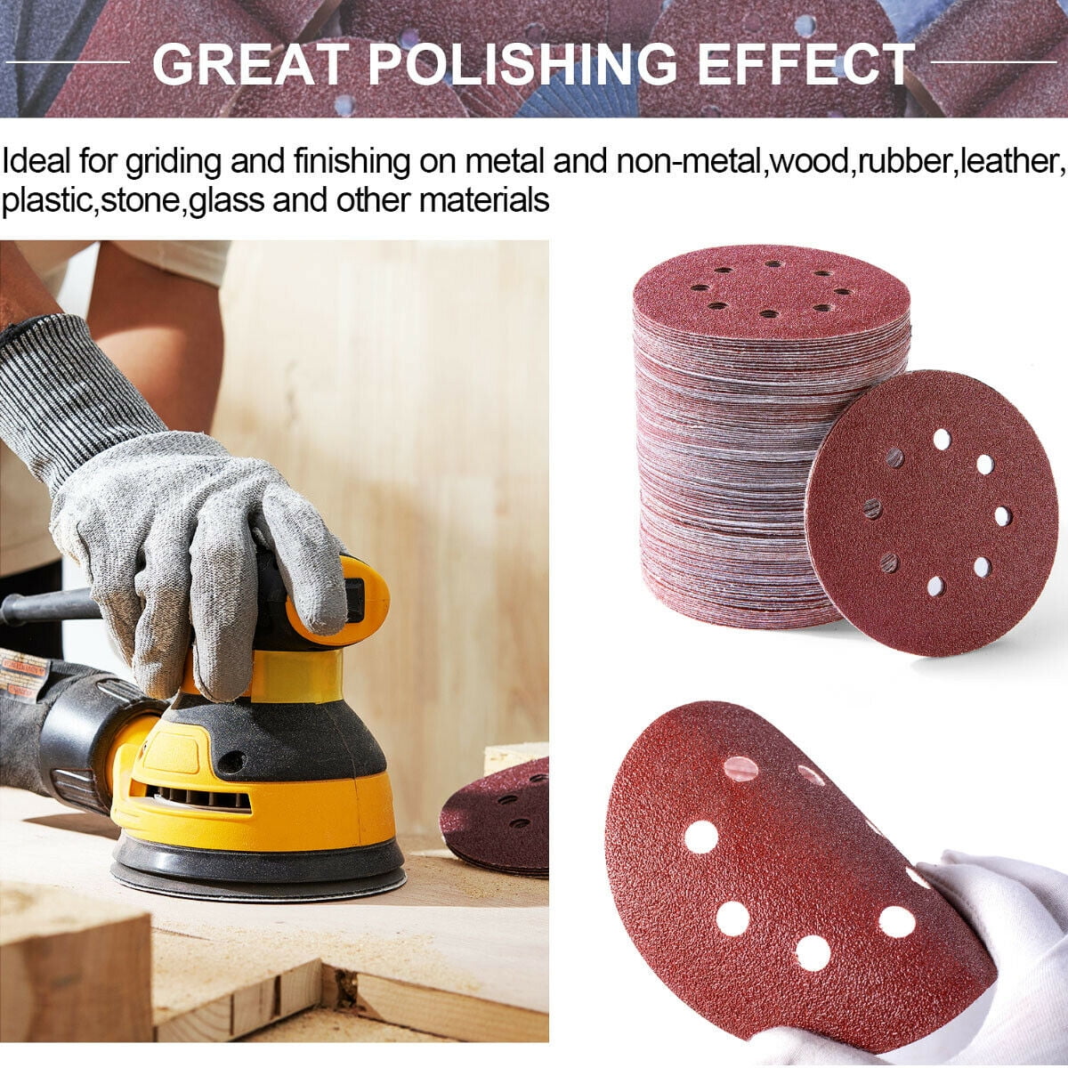 SATC 150PCS 5 inch 8-Hole Sanding Discs 60 80 100 120 150 180 240 320 400 600 Grit Assorted, A/O Hook and Loop Random Orbital Sander Paper Sandpaper Pads
