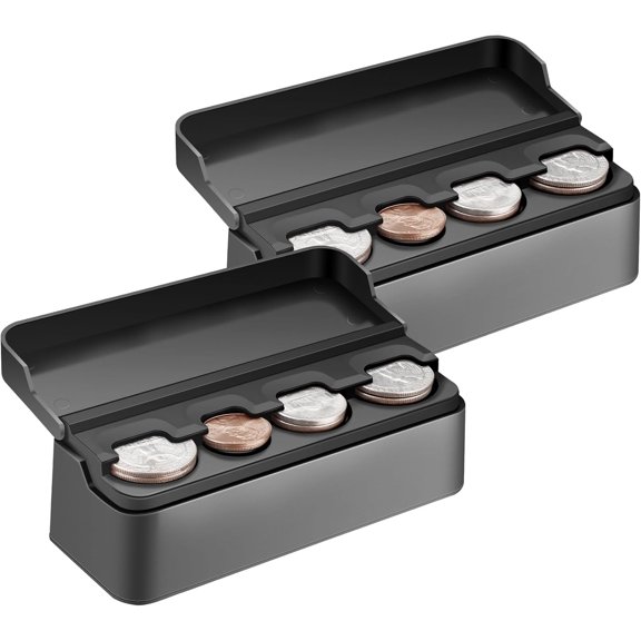 SINGARO Coin Holder for Car, Coin Change Organizer Compatible with Coins of Different Sizes, Dash-Mounted Holder Suitable for Most Cars, Trucks(Black)
