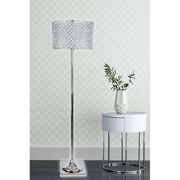 62 Polished Nickel Floor Lamp With, Crystal Bling Lamp Shades