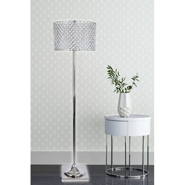62 Polished Nickel Floor Lamp With Pedestaled Square Base And Crystal Bling Shade Com 62 Polished Nickel Floor Lamp With, Crystal Bling Lamp Shades