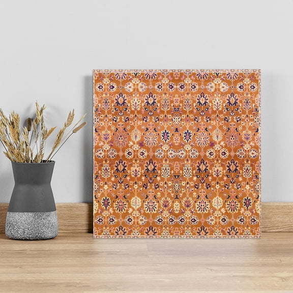 Boho Orange Wall Art Painting on Canvas, Country Style Bohemian Floral Retro Tribal Canvas Art Home Prints Wall Art Framed Modern Artwork for Living Room Bedroom Wall Decor 16x16in