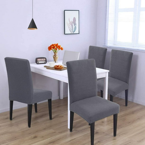 4 Housse De Chaise Extensible Gris - Protection Moderne Lavable Pour Salle à Manger
