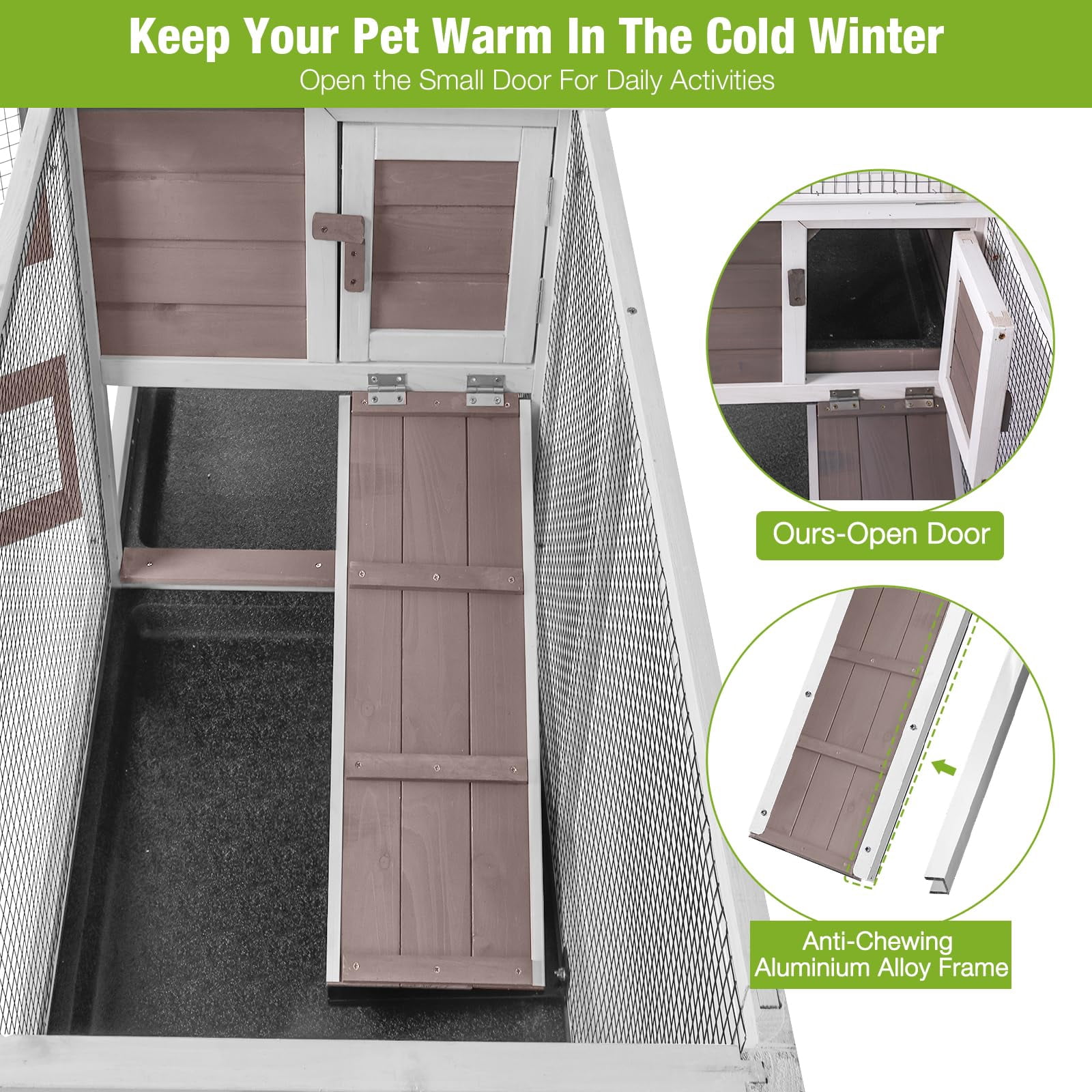 BUTINGLALE Rabbit Hutch with Chew-Resistant Ramp Indoor Bunny Cage Outdoor Guinea Pig Cage with Wheels and Leakproof Tray