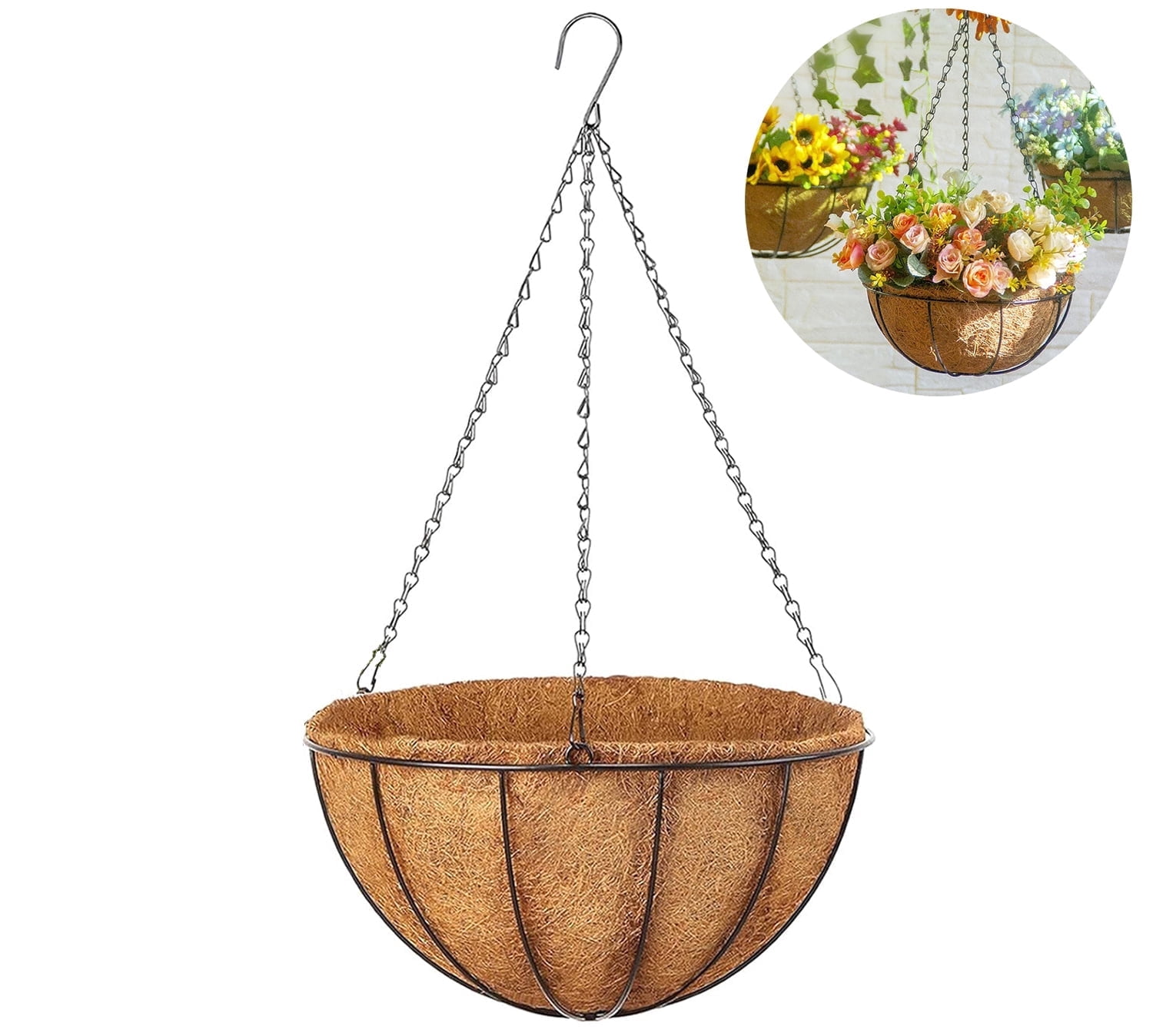 Hanging Baskets Planter for Plants - 10 Inch Metal Baskets with Coco Fiber  Liners, Hanging Flower Pots for Outside with Chain, Plant Basket for Indoor  Outdoor Garden Porch Decoration (10'' Pack of