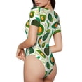 thumbnail image 3 of Daiia Green Avocado print Women's Crew Neck Short Sleeve Bodysuit Fashion Tops Fit Casual Basic Extender Bodysuit-Medium, 3 of 9