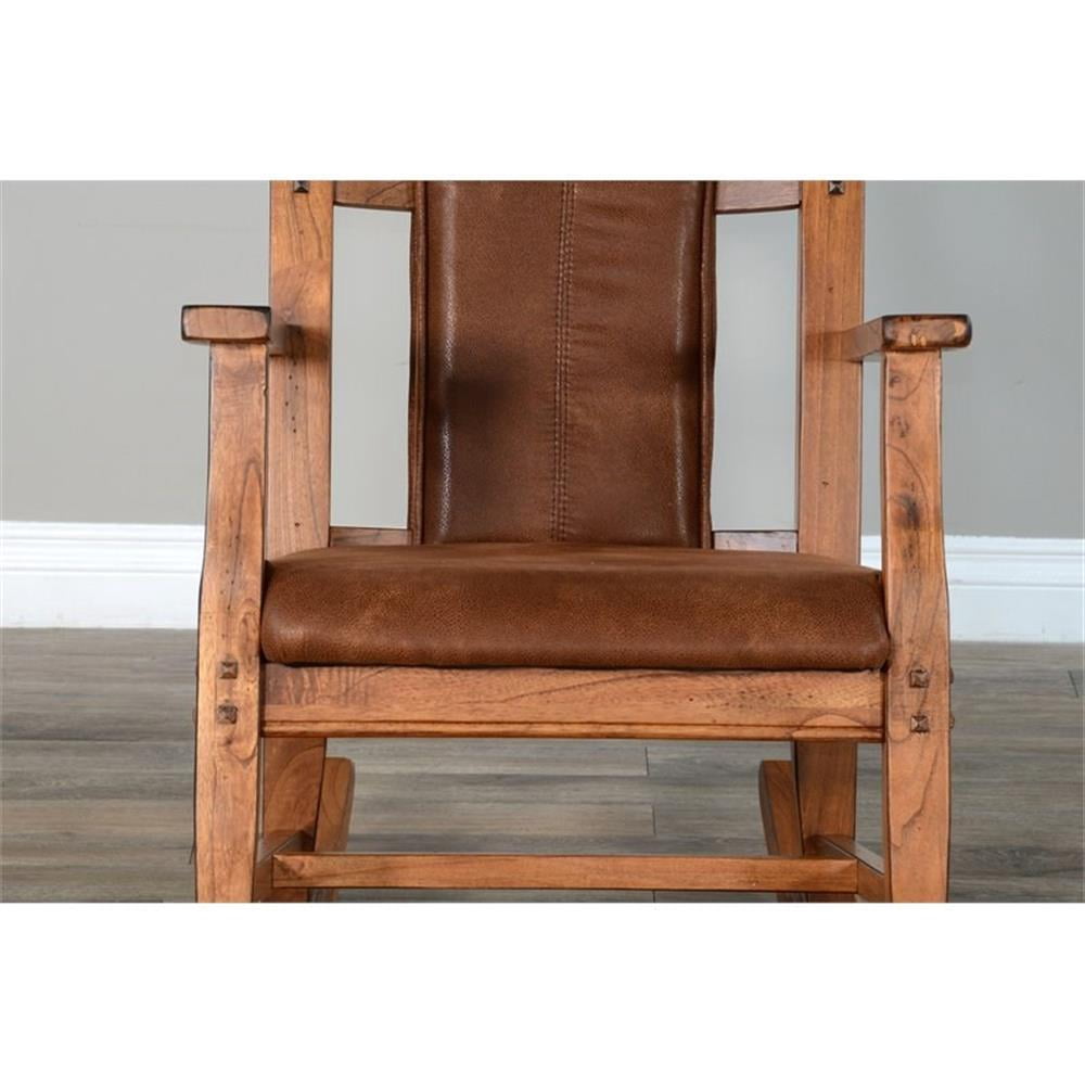 Pemberly Row Farmhouse Mindi Wood Rocking Chair in Rustic Oak