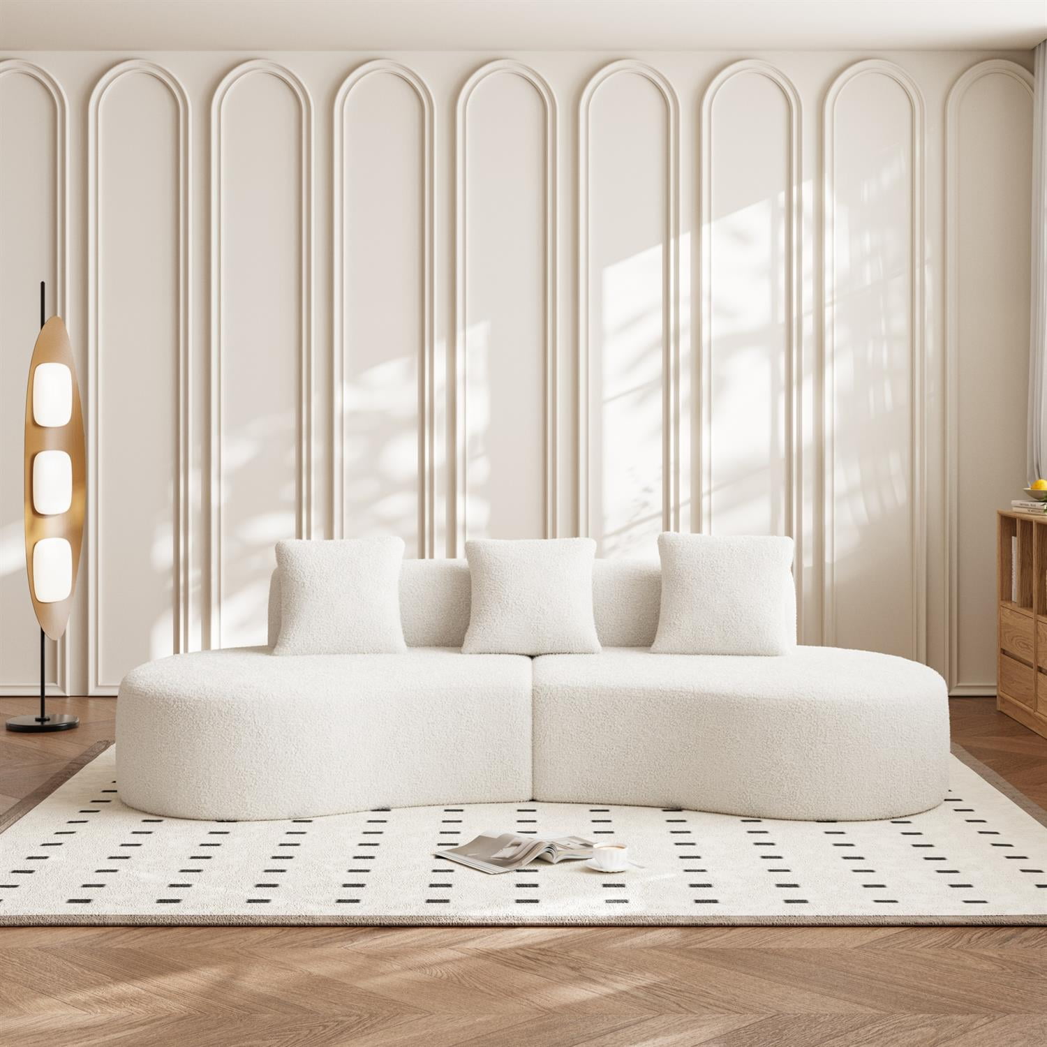 Demi Bonn 109" Modern Curved Sectional Sofa, Large 5-Seater Couch for Living Room and Apartment, Easy Assembly, White