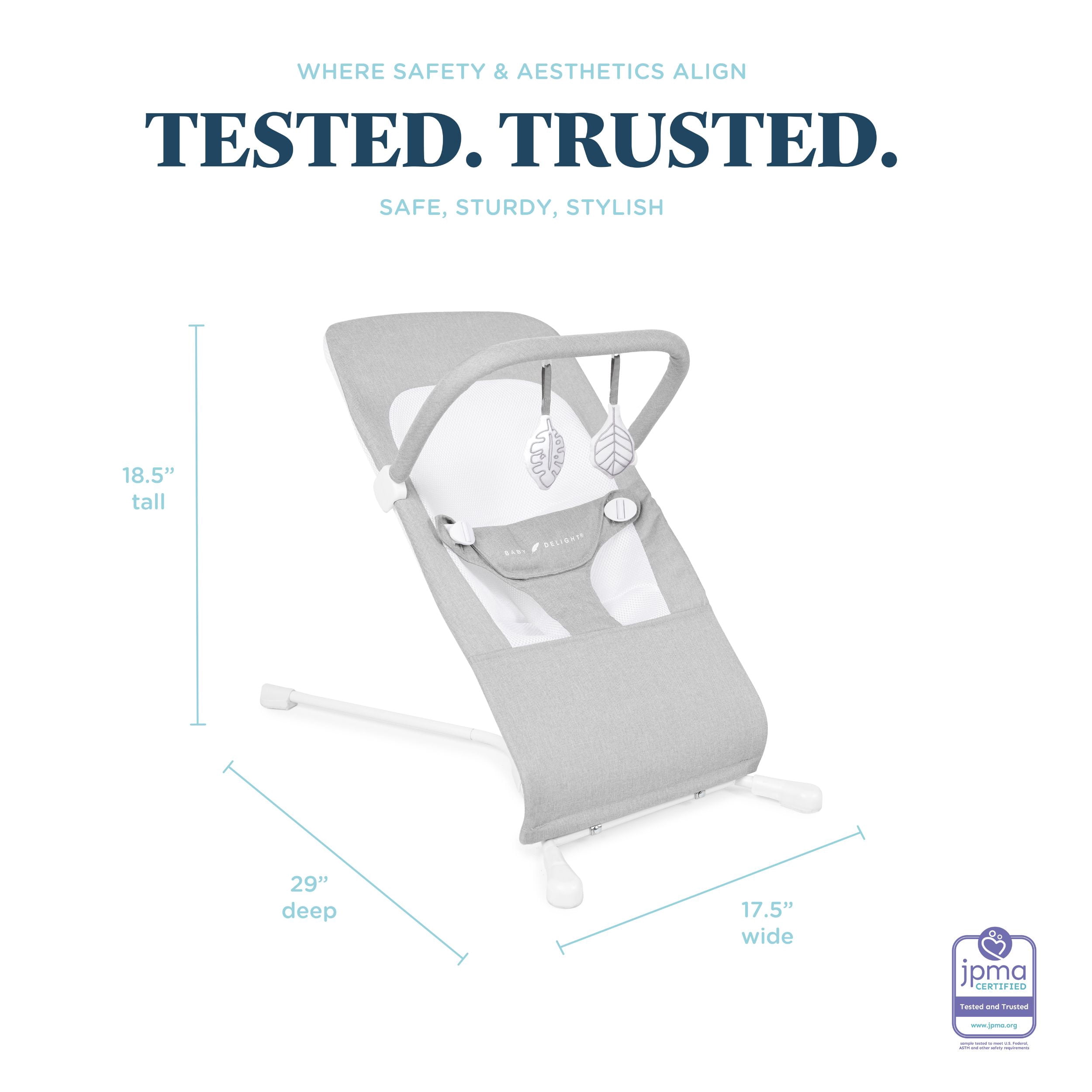 Baby Delight Highland Portable Baby Bouncer, 3-Position, Infants 0-6 Months, Pebble Grey (Unisex)