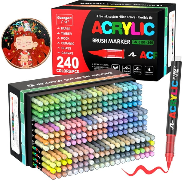 Marcadores de Pintura Acrílica Amamao 240 Colores con Punta de Pincel Suave