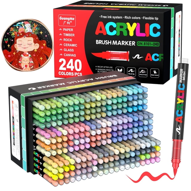 Marcadores de Pintura Acrílica Amamao 240 Colores con Punta de Pincel Suave