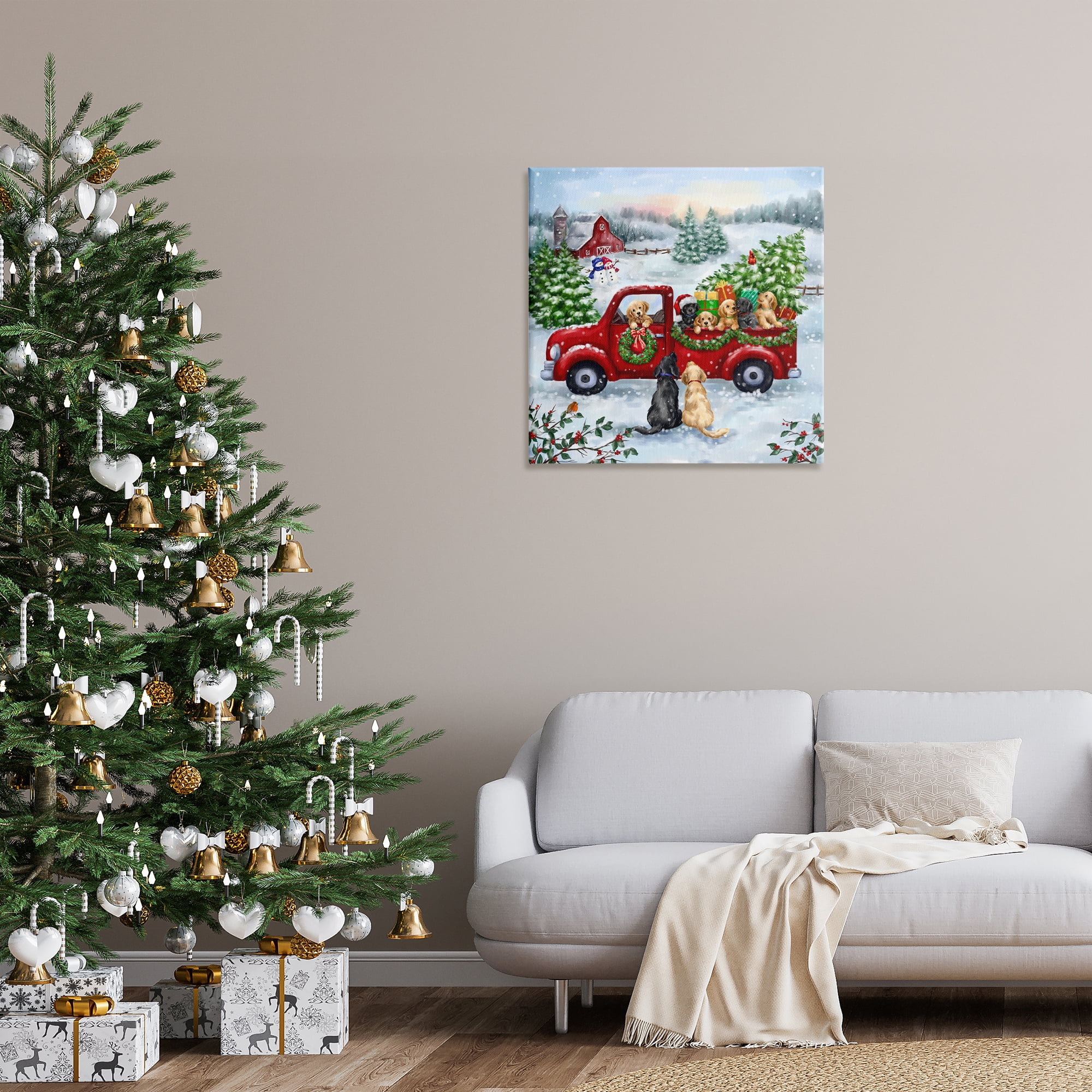 Stupell Industries Holiday Truck & Tree Holiday Painting Gallery Wrapped Canvas Art Prints Wall Art, 30 x 30