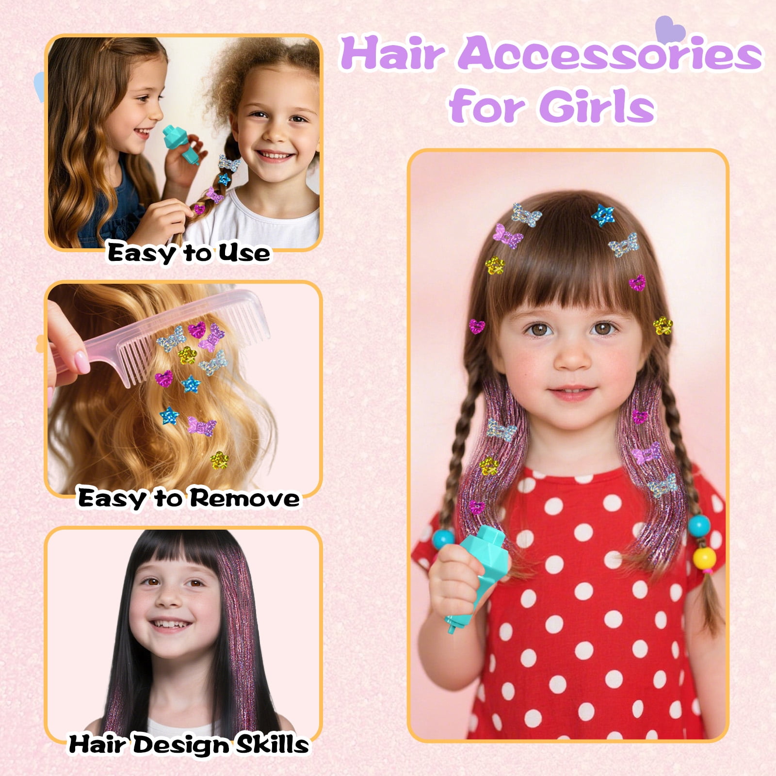 Hair Gems for Girls, AOSITE Hair Bedazzler Gem Stamper Kit with Hair Glitter Patch, Hair Jewel for Girls, Hair Gems Stamper, Hair Gem DIY Tool Gift for Age 4-12