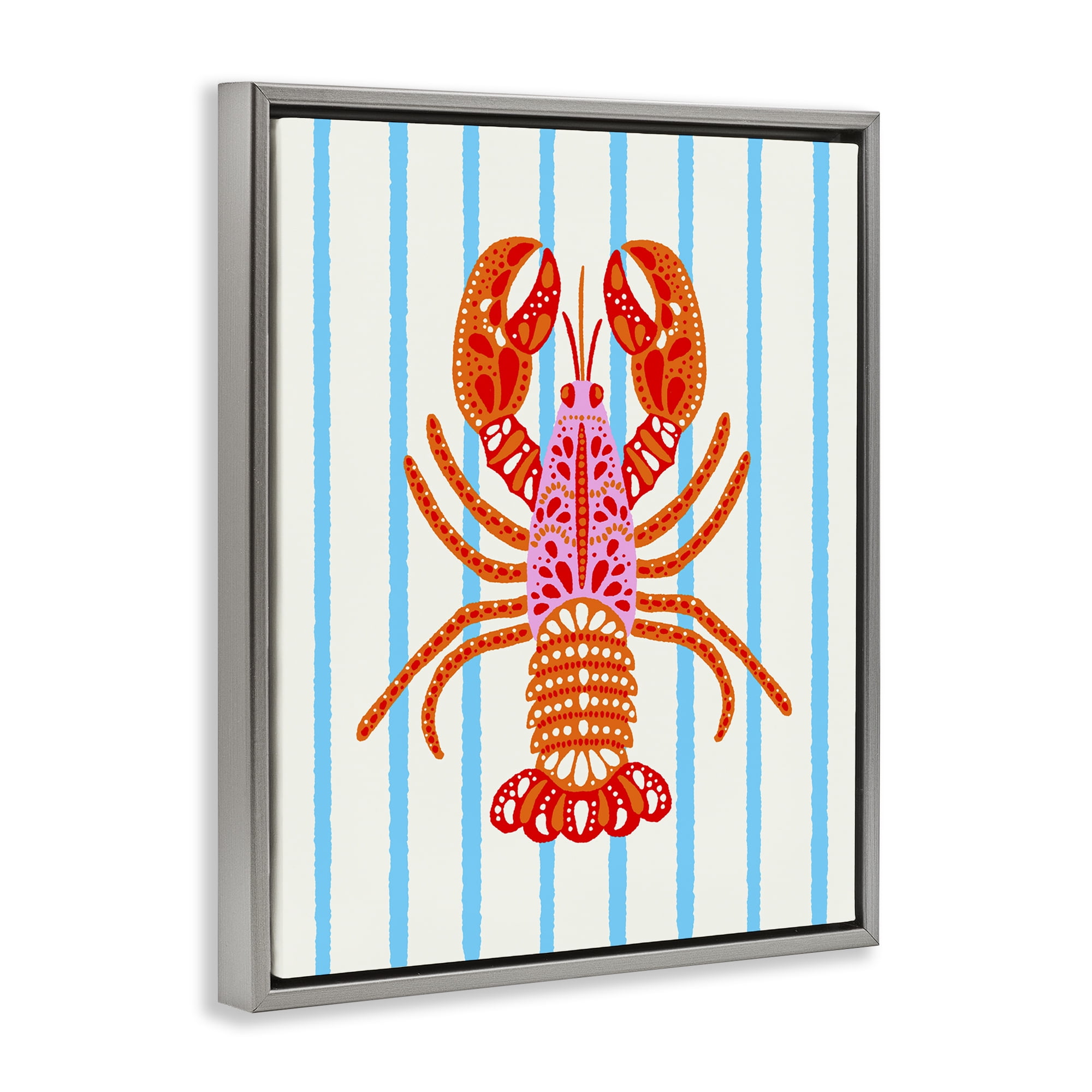 Stupell Industries Bright Boho Lobster on Stripes Gray Framed Floater Canvas Wall Art, design by Indira Prieto | IndySign