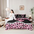 thumbnail image 4 of Manfei Leopard Print Bow Letter Q Print Twin Bedding Sets for Girls, Black Pink Initial Bows Bedding Comforter Set, Black Reversible, 7-Piece, 4 of 7