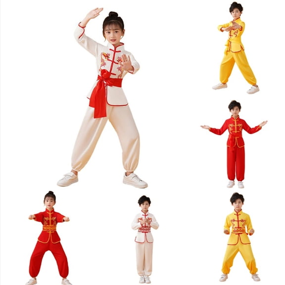 Krdevn Boys & Girls Traditional Kung Fu Outfit, 3-Piece Wushu Training Uniform,White