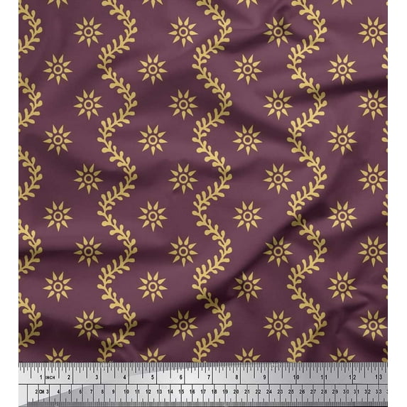 Soimoi Cotton Cambric Fabric Waves,Leaves & Floral Artistic Print Sewing Fabric Yard 56 Inch Wide