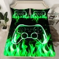 thumbnail image 2 of jejeloiu Gaming Full Size Sheets,Teen Video Game Bed Sheets,Green Cool Fire Sheet Sets For Boys Girls,Super Cozy Bedroom Decoration,4 Pieces, 2 of 7