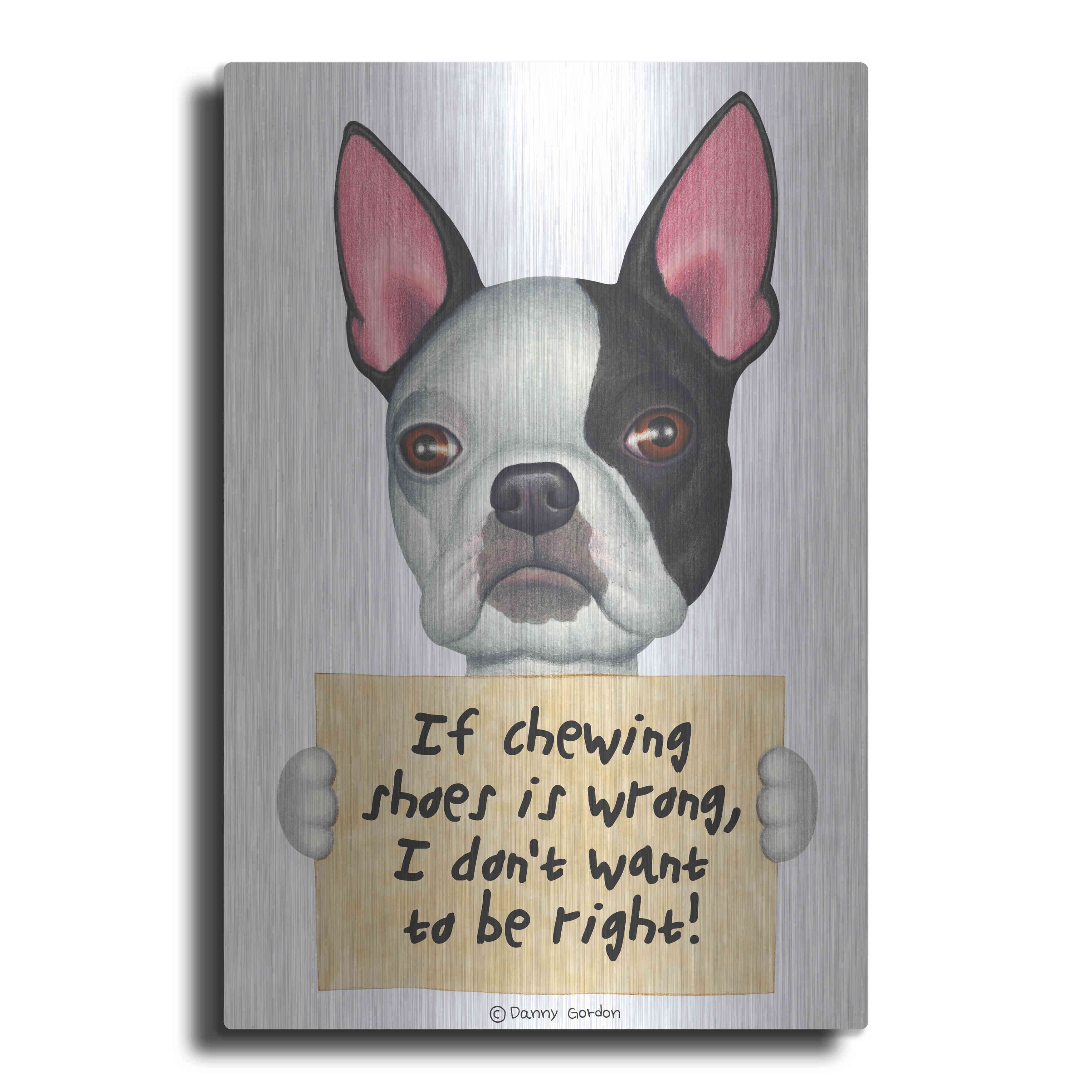 Luxe Metal Art 'Boston Terrier Black Left Side of Face' by Danny Gordon Art, Metal Wall Art, 12