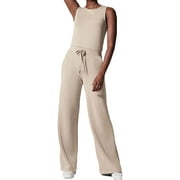 KOGYAS Air Essentials Jumpsuit 2023 New Jumpsuits for Women Casual Loose Short Sleeve Belted Wide Leg Pant Romper