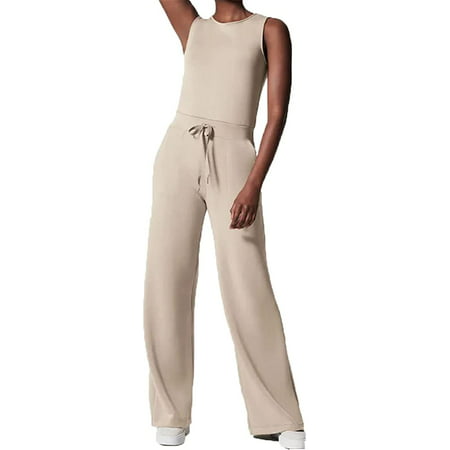 

KOGYAS Air Essentials Jumpsuit 2023 New Jumpsuits for Women Casual Loose Short Sleeve Belted Wide Leg Pant Romper