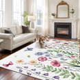 thumbnail image 2 of Spring Floral Area Rugs 5'x7', Washable Small Throw Rugs for Laundry Room Playroom, Pink Blue Flowers Botanical Butterflies Indoor Outdoor Rug Non-Slip Low Pile Carpet Runner Reversible Floor Mats, 2 of 8
