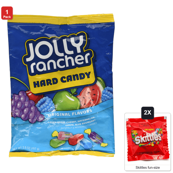 Jolly Rancher Original Flavors: 3.8 oz 107 g Bag, with 2 Skittles Fun Size